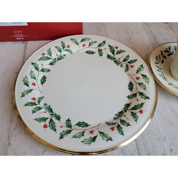 Lenox Mistletoe 5 piece holiday setting Xmas home decor collectible plate cup - Picture 5 of 9